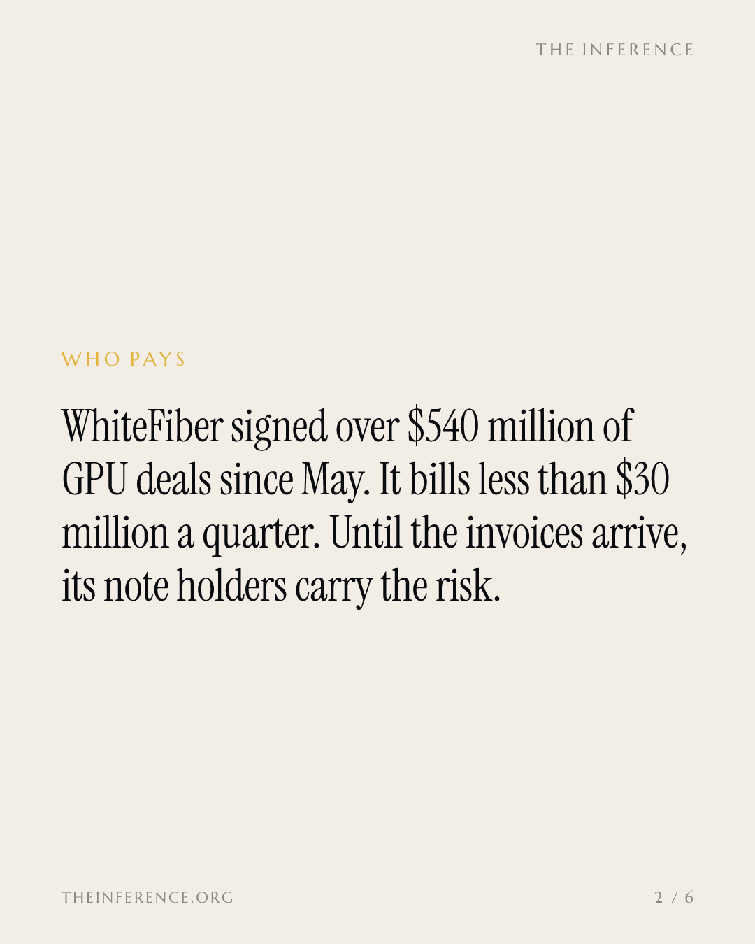 Baseten locked three years of GPUs. WhiteFiber's convert holders carry the bill. — slide 1