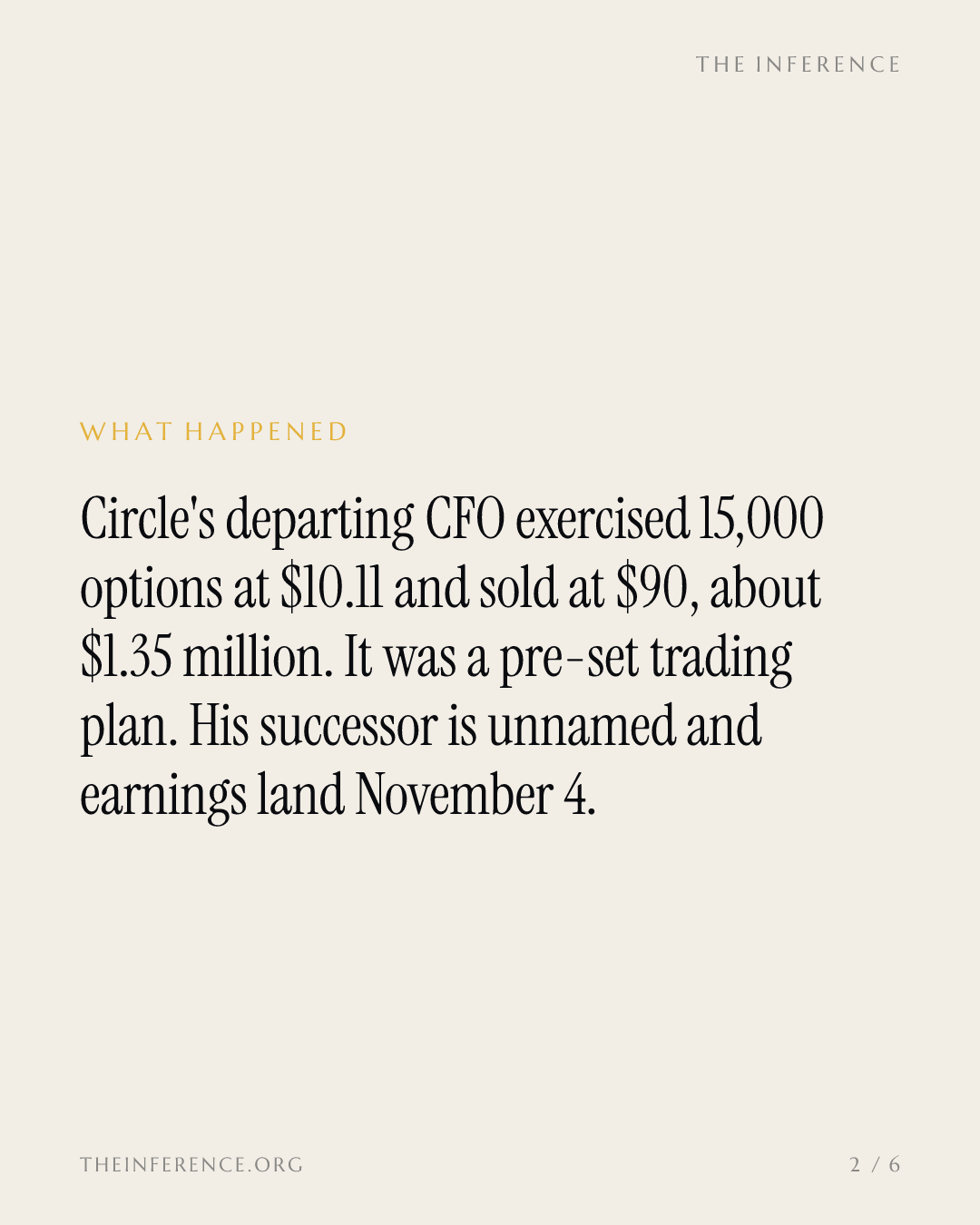 Circle keeps 7 cents per dollar of revenue, and its CFO just sold $1.35 million of stock at $90 — slide 1