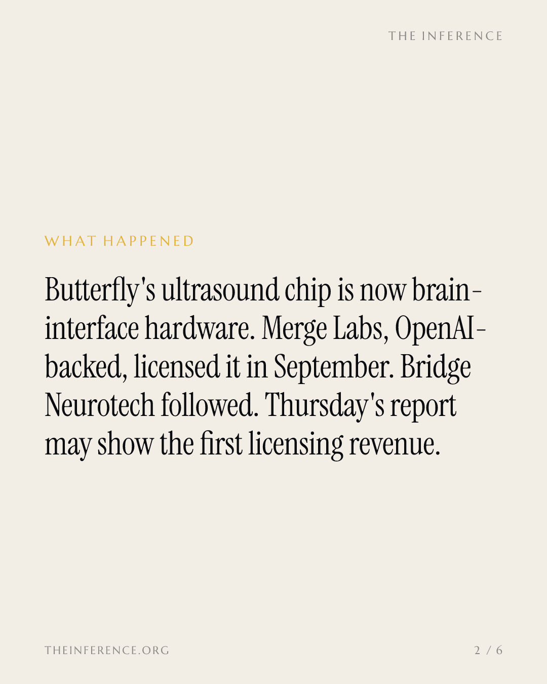 OpenAI-backed Merge Labs licensed Butterfly Network's ultrasound chip for brain interfaces; Q3 due October 29 — slide 1