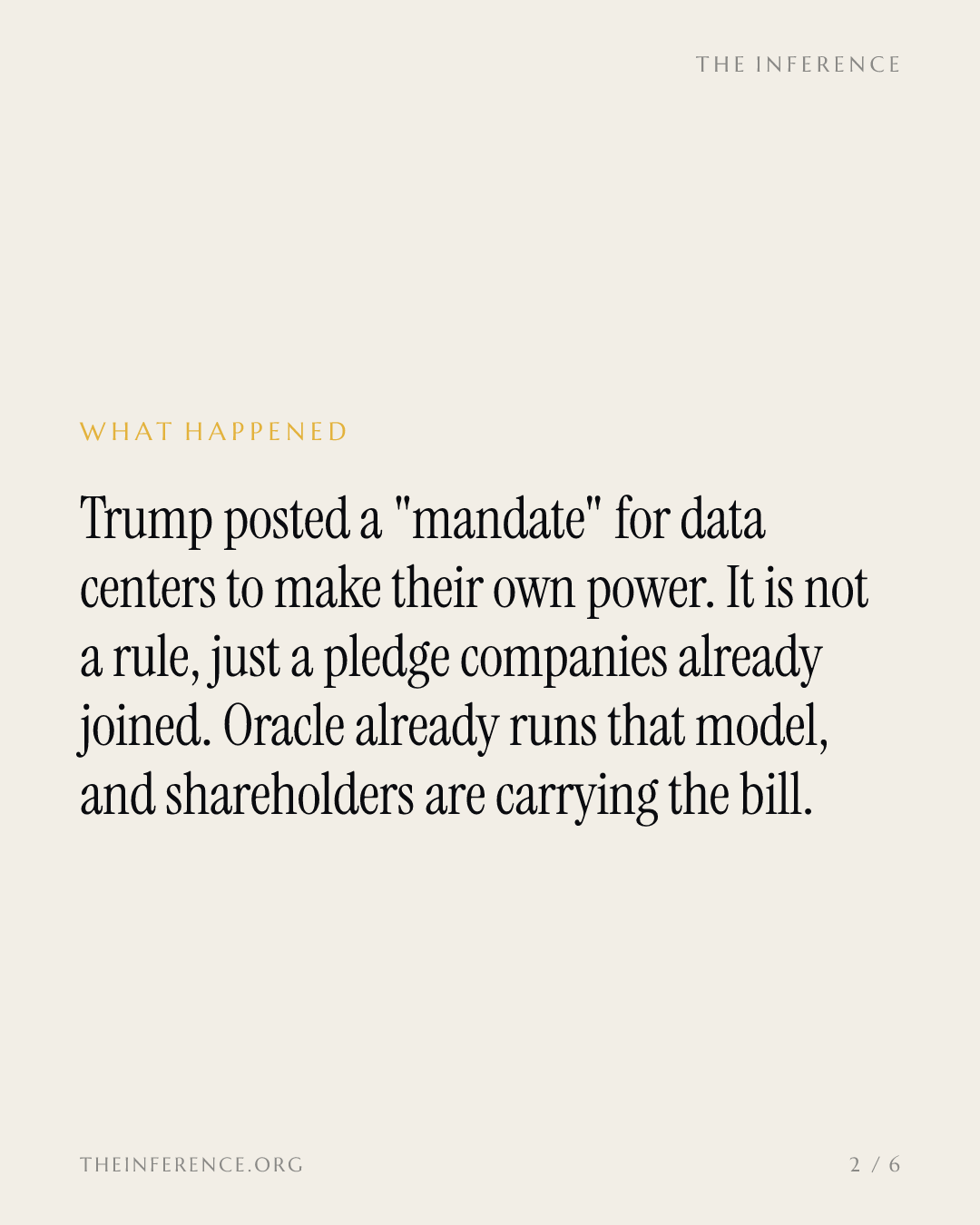 Oracle trucks fuel at four times pipeline cost to its AI campuses while Trump posts a power mandate — slide 1