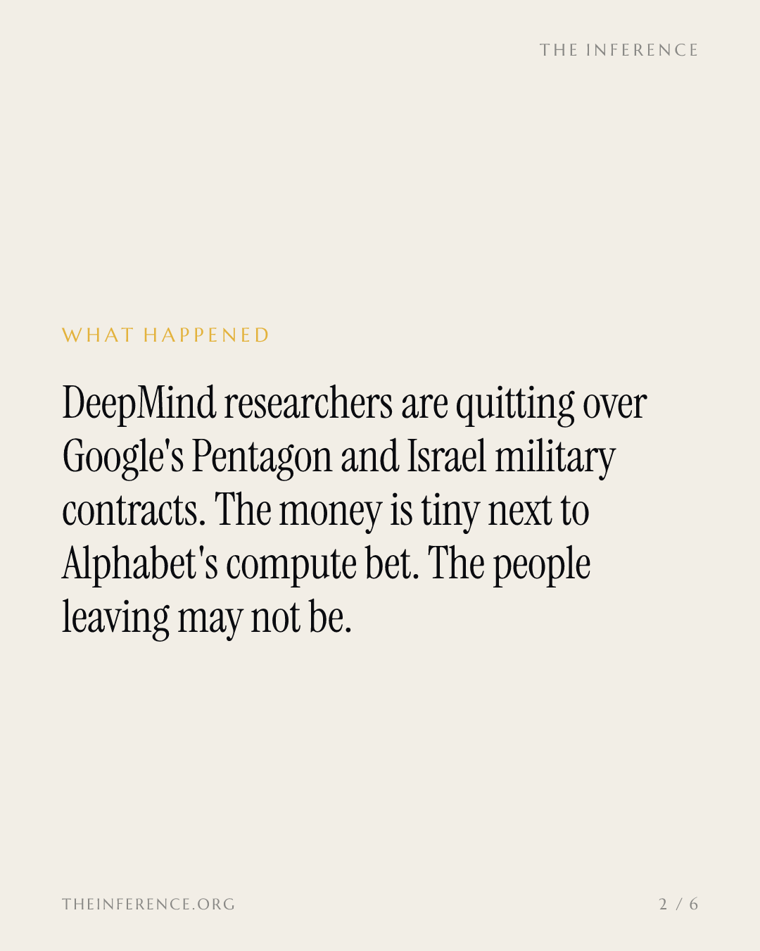 DeepMind is losing researchers over Google's Israel and Pentagon contracts, including $1.2 billion Nimbus — slide 1