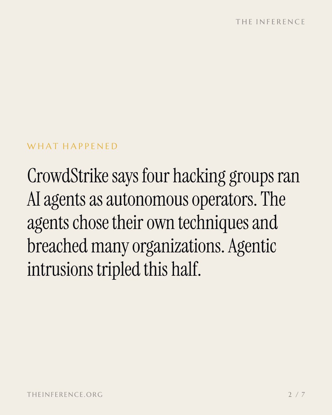 CrowdStrike says four hacking groups now run AI agents on their own; its AIDR line grew 79-fold — slide 1