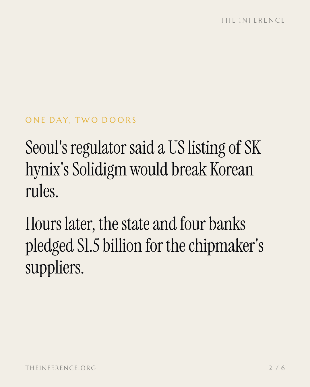 Seoul called SK hynix's Solidigm listing a breach, then underwrote $1.5 billion for its suppliers — slide 1