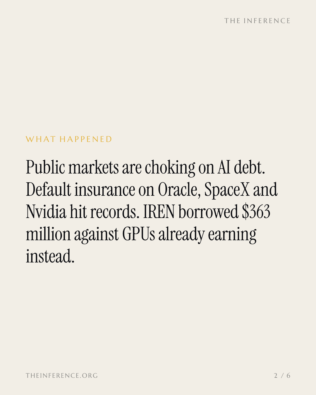 IREN borrowed $363 million against its GPUs as default insurance on Oracle and SpaceX hit records — slide 1