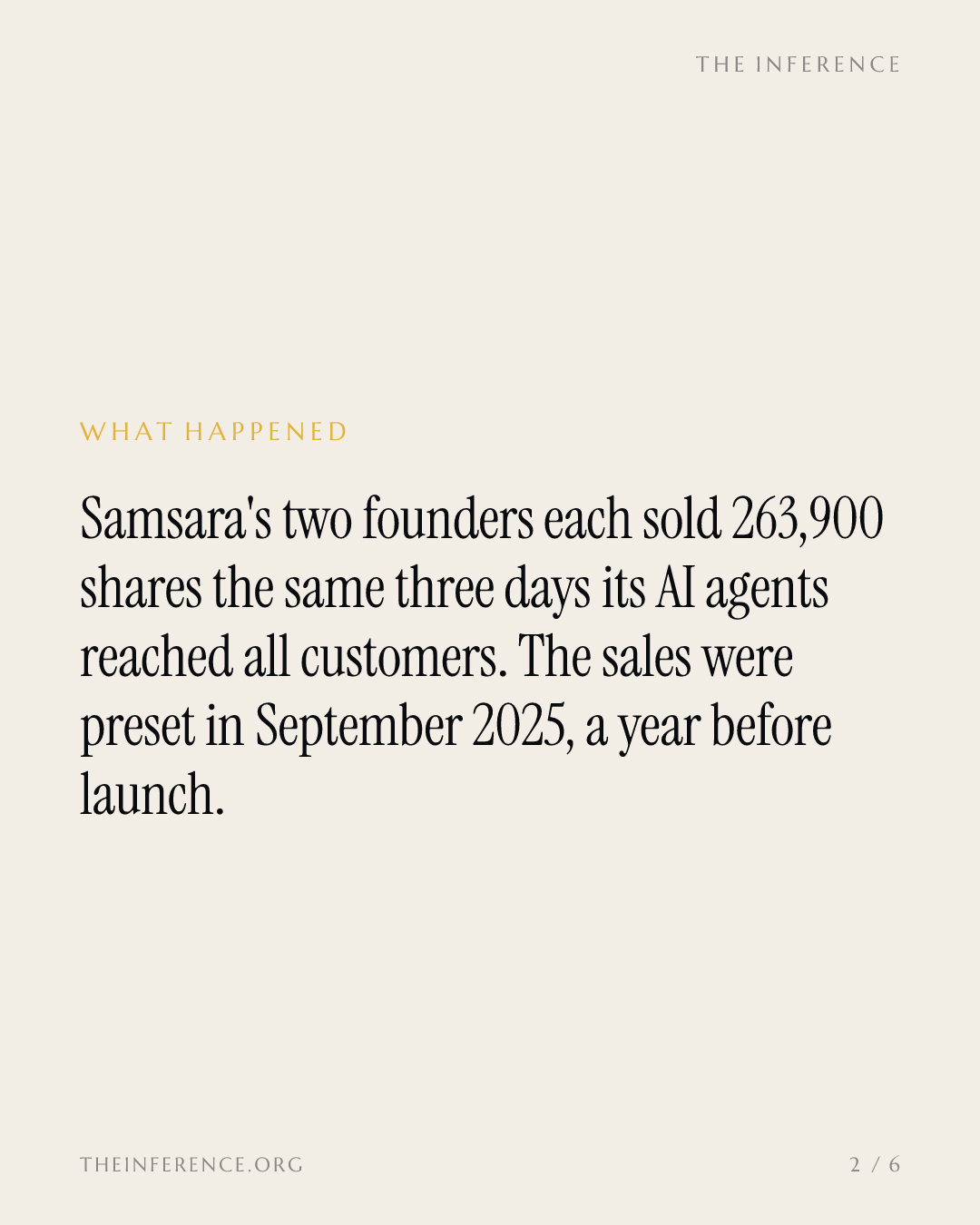 Samsara's founders sold $22 million of stock the week its AI agents launched, $261 million this year — slide 1