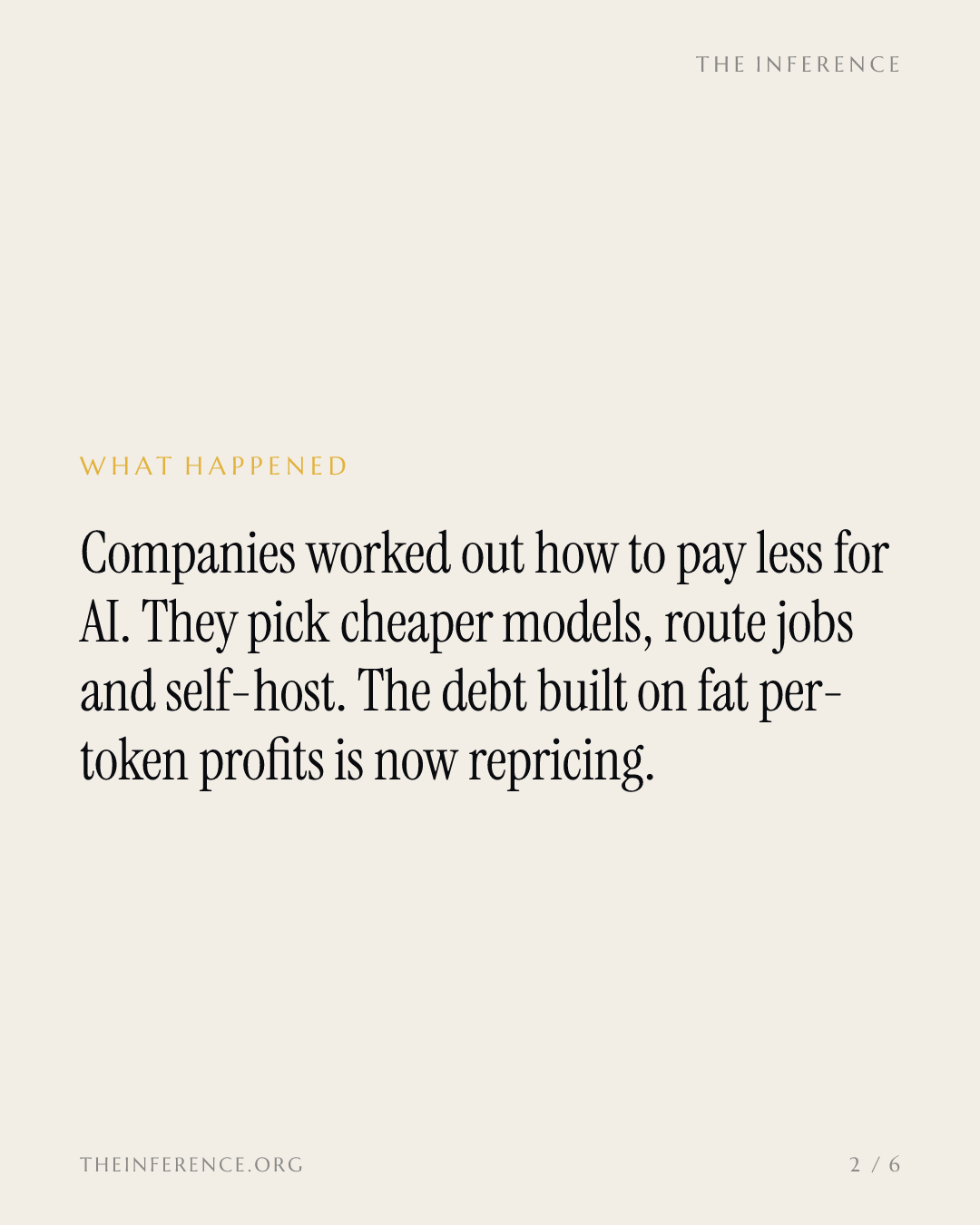 Enterprise AI buyers learned to pay less per task as CoreWeave's debt implies 63% five-year default odds — slide 1