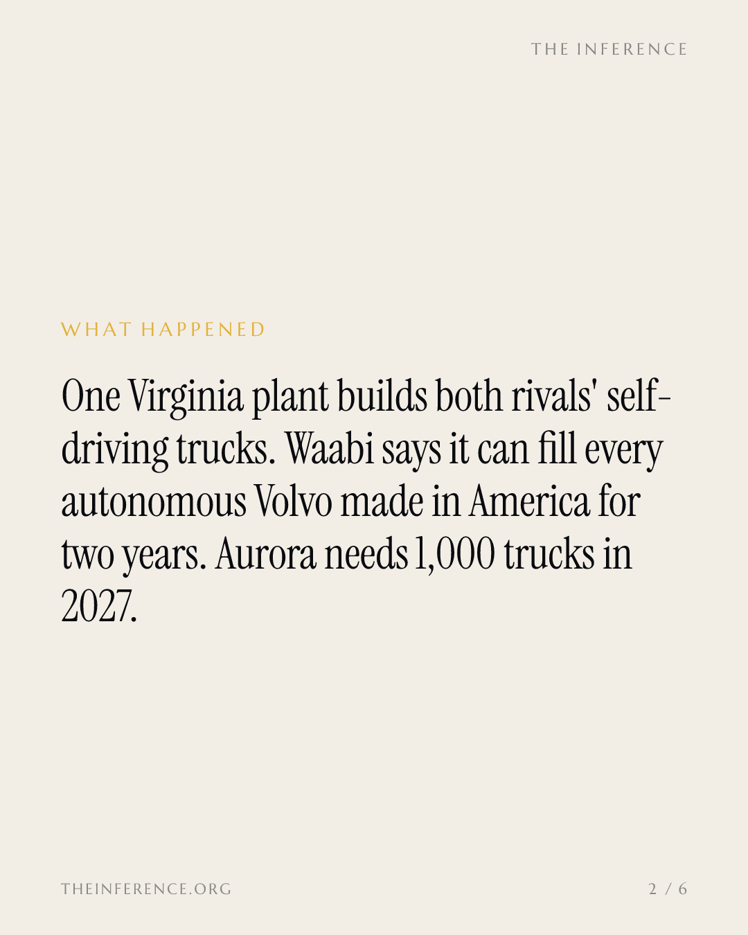 Aurora needs 1,000 trucks in 2027. Volvo expects 300. Waabi says it can fill every one. — slide 1