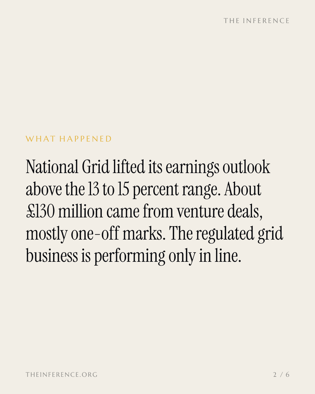 National Grid raised its EPS growth outlook above 13% to 15% on £130 million of one-off venture gains — slide 1
