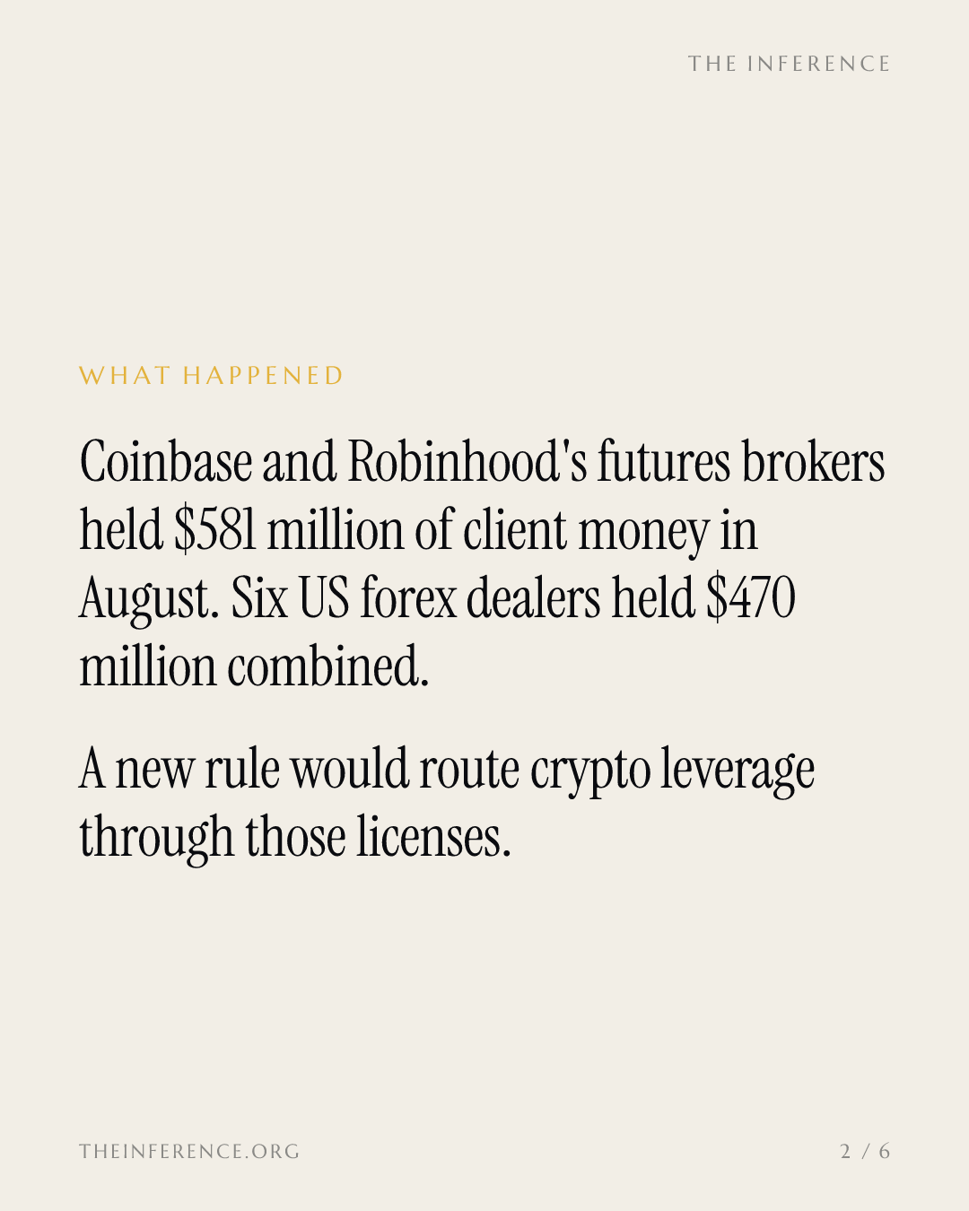 Coinbase and Robinhood's futures brokers hold $581 million, more than all six US forex dealers' $470 million — slide 1