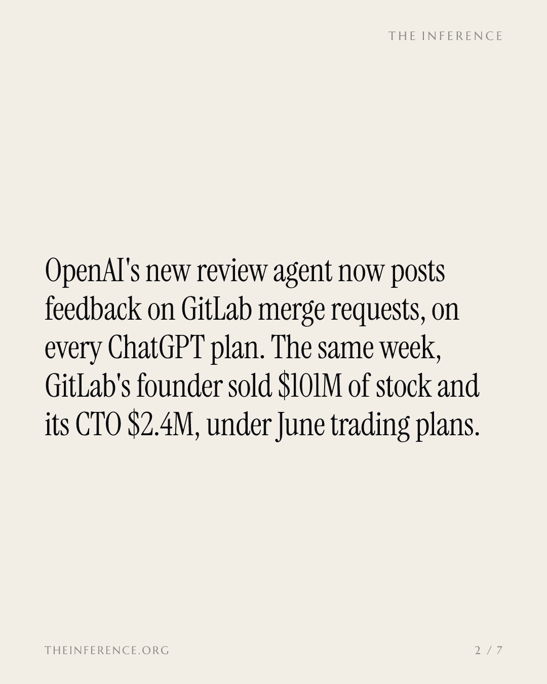 OpenAI reviews GitLab's code for a fifth of the price while GitLab's founder and CTO sell $103M — slide 1