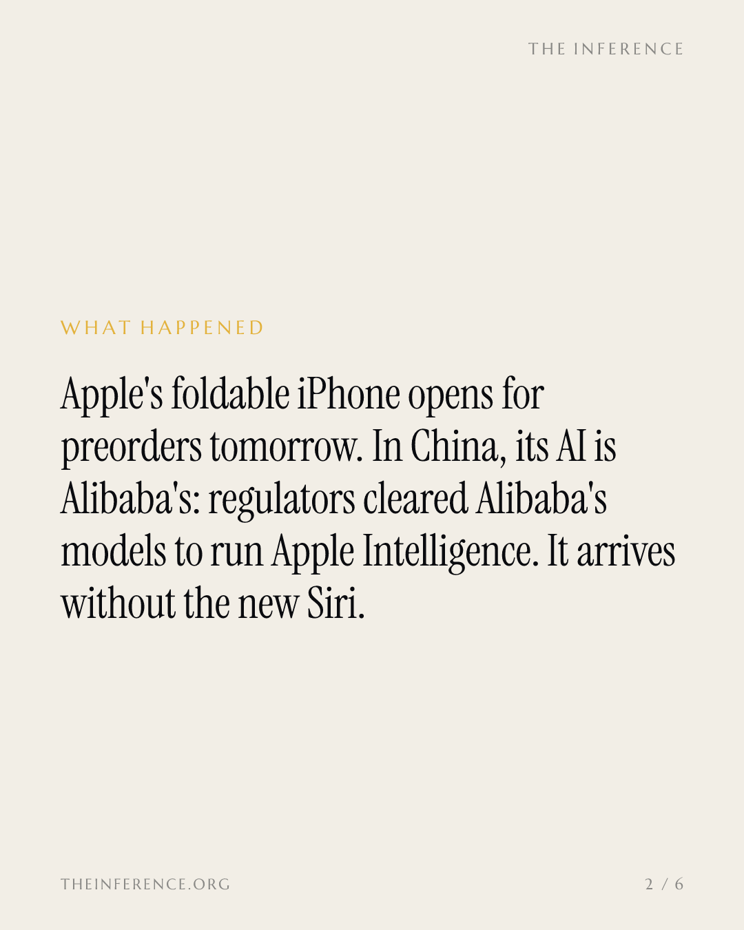 Apple's foldable opens for preorder October 16, and in China its AI is Alibaba's — slide 1