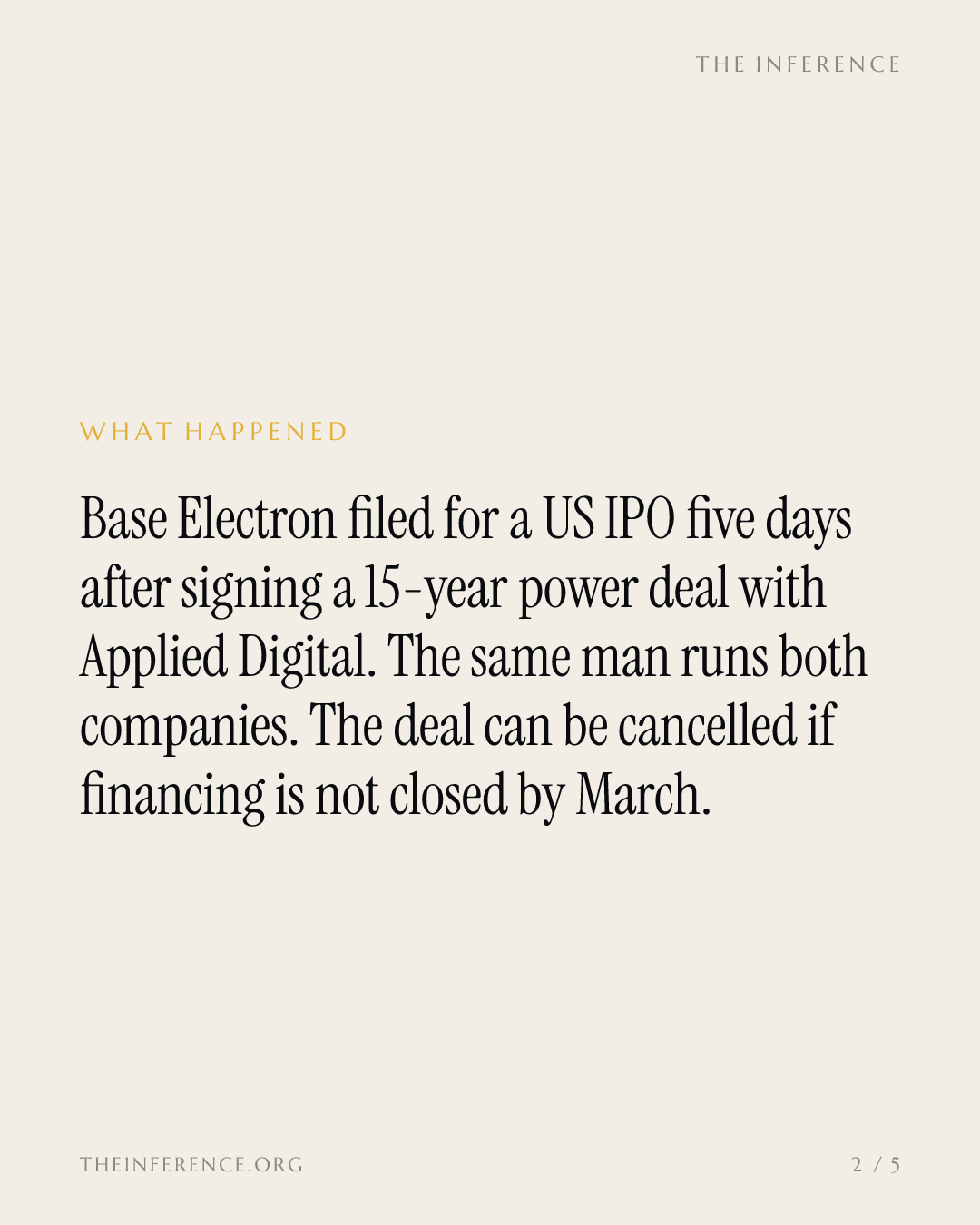 Base Electron, run by Applied Digital's CEO, filed for an IPO five days after their power deal — slide 1