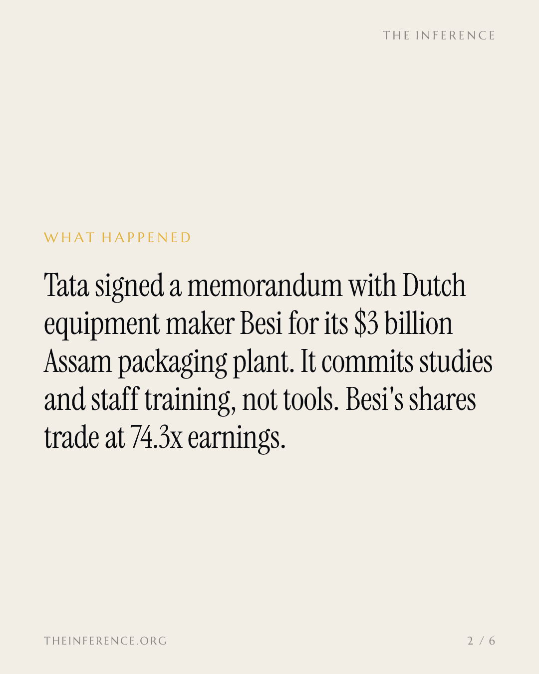 Tata's Besi partnership is a study, not an order, and Besi trades at 74x — slide 1