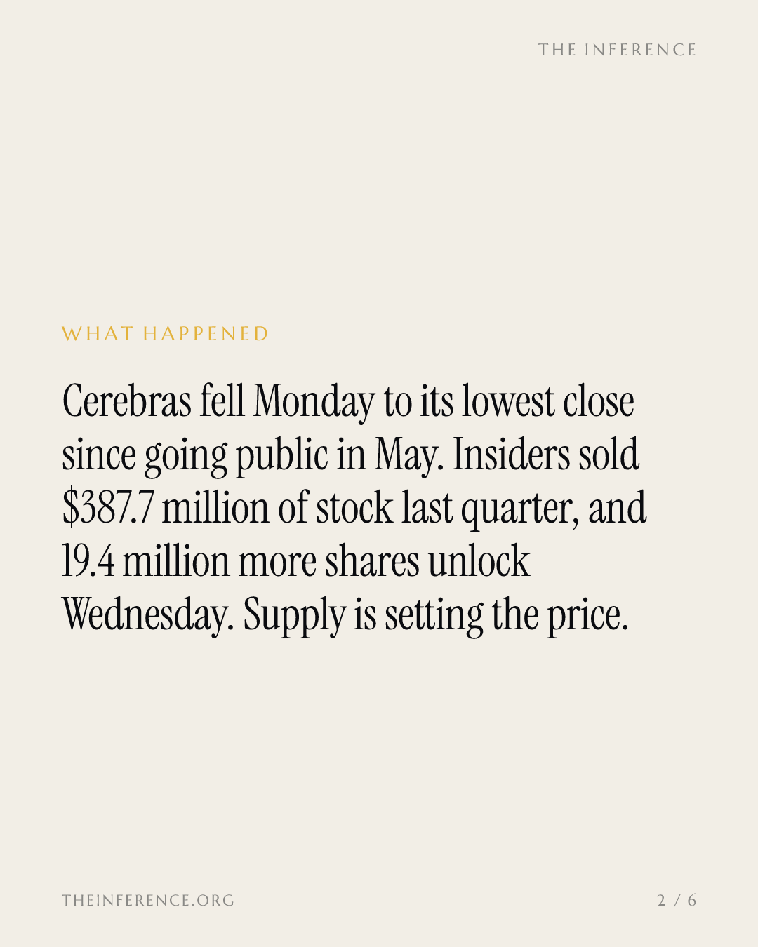 Insiders sold $387.7 million of Cerebras stock; 19.4 million more shares unlock Wednesday — slide 1