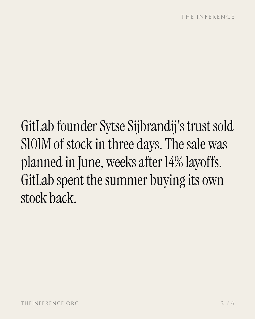 宣布裁员14%数月后，GitLab创始人三个交易日套现1.01亿美元 — slide 1