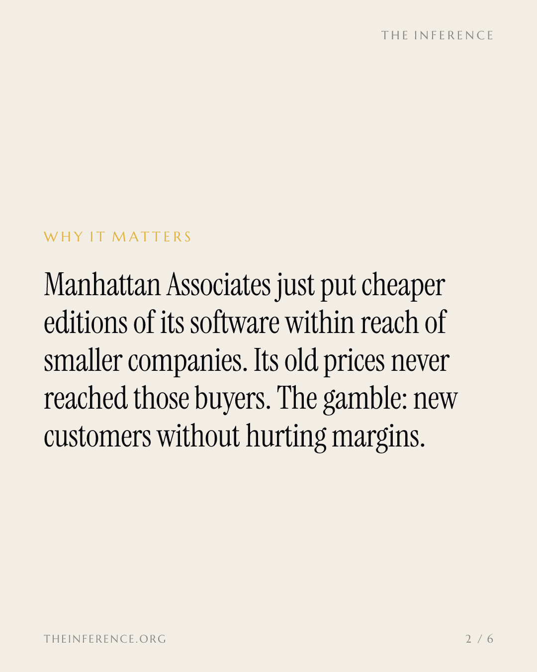 Manhattan Associates launches cheaper software tiers at 9.9 times forward sales; Q3 lands October 27 — slide 1