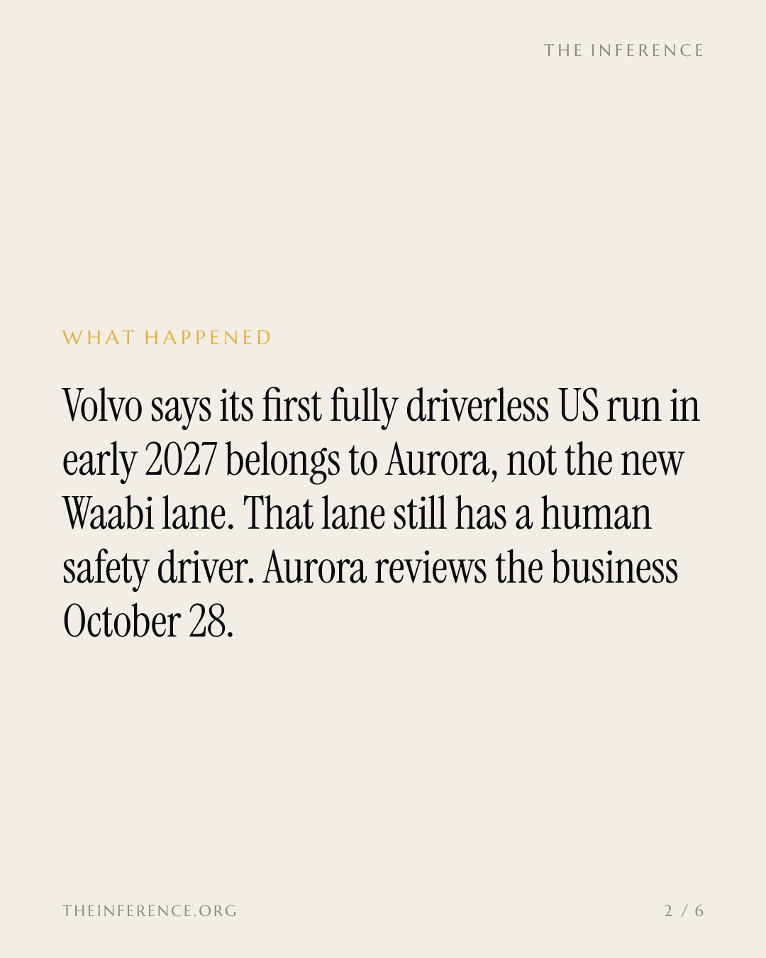 Volvo hands Aurora the driverless flag six days before the $80 million test — slide 1