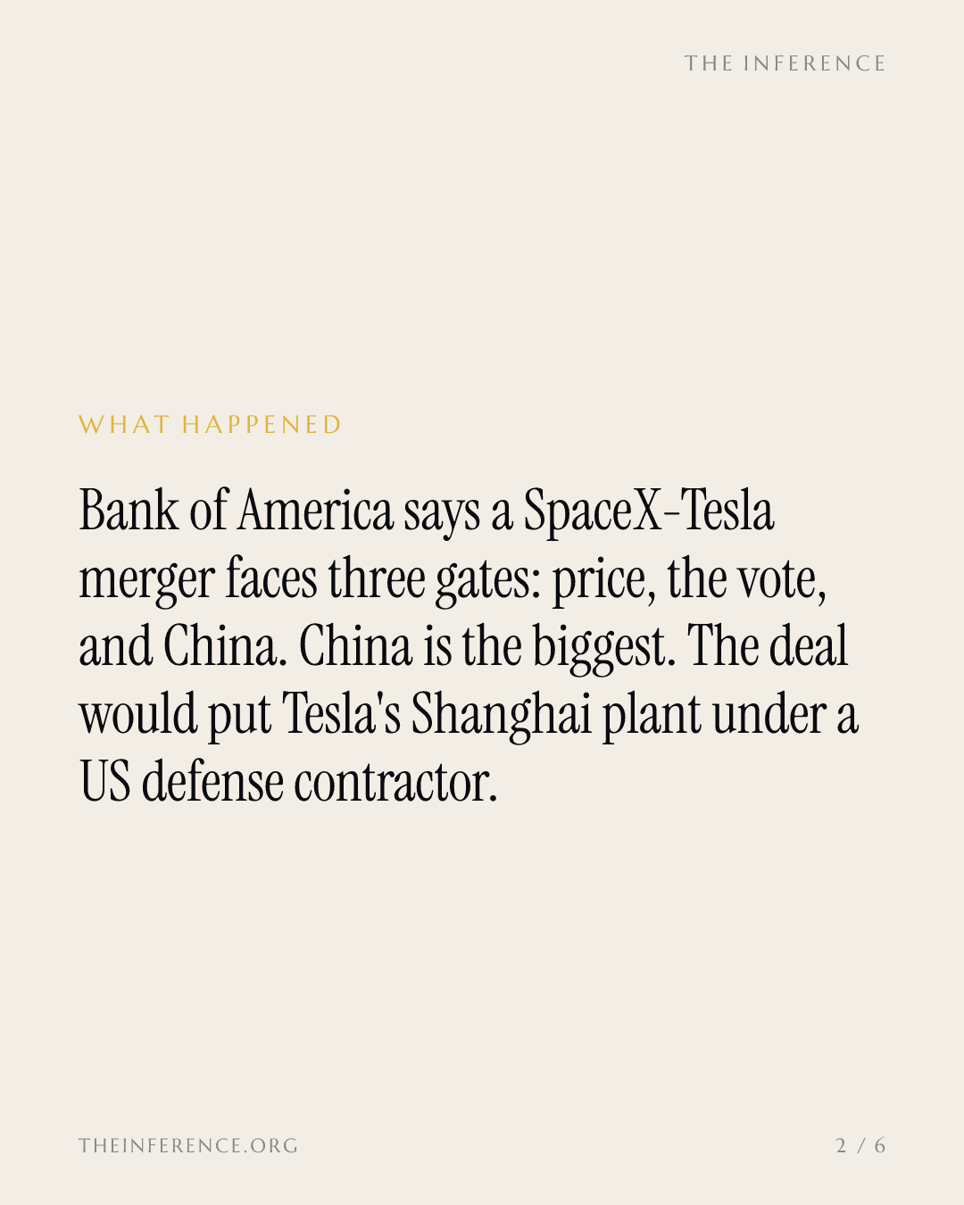 BofA names China the biggest gate in a Tesla-SpaceX merger, and a $119 billion fab waits behind it — slide 1