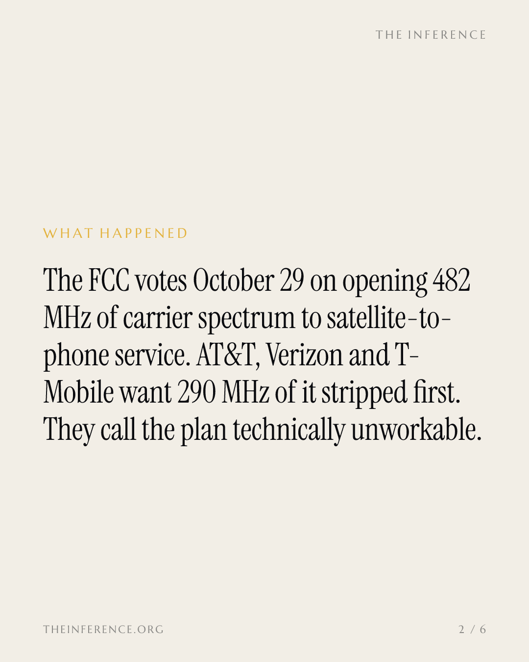 AT&T, Verizon and T-Mobile ask the FCC to cut 290 MHz from SpaceX's satellite plan before the October 29 vote — slide 1