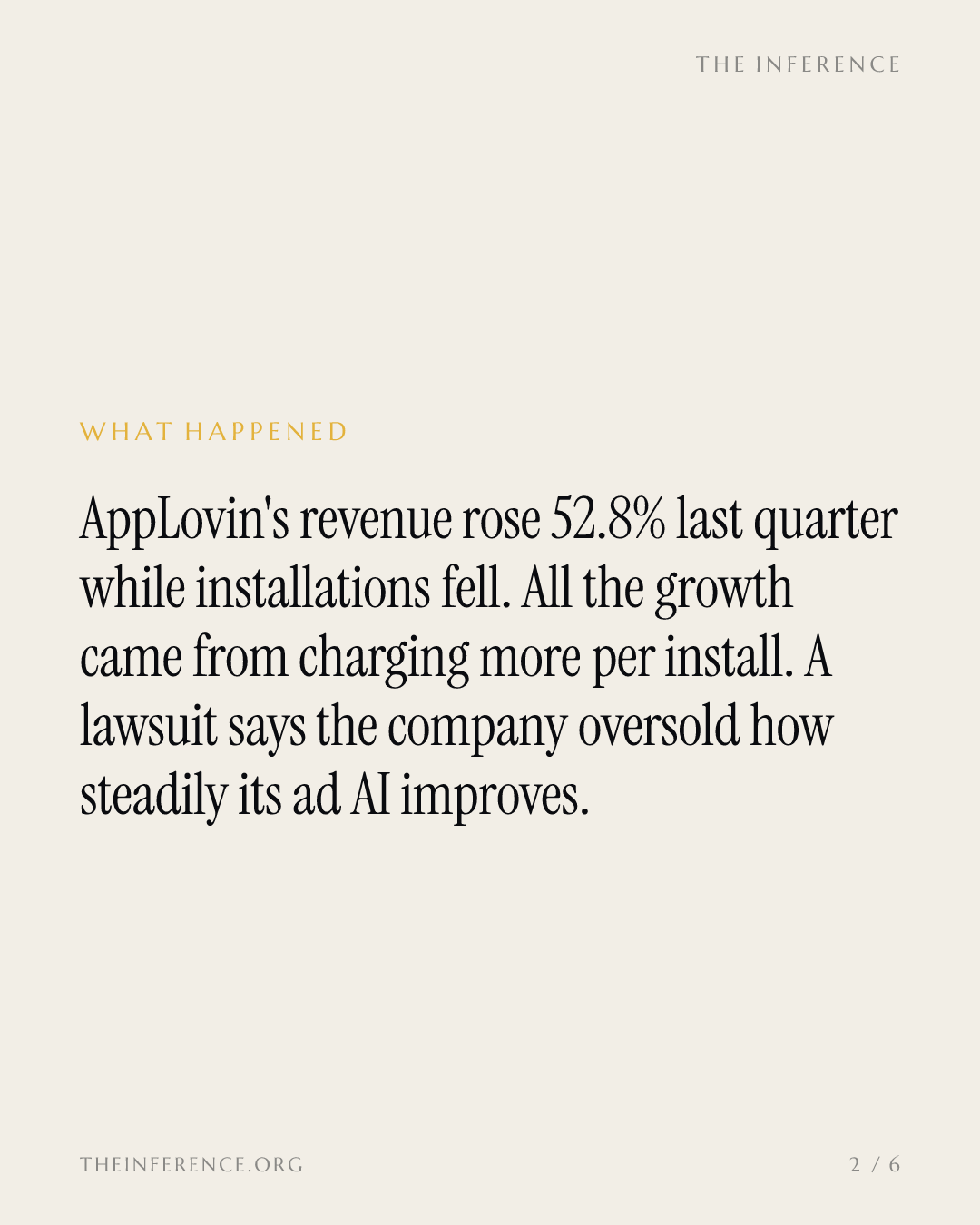 AppLovin's 52.8% growth rides price per install, not volume; November 4 counts both — slide 1