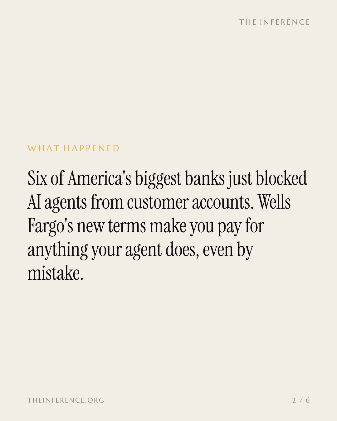 Wells Fargo puts AI-agent losses on customers from November 24; Okta's 34% pipeline build is the bet — slide 1