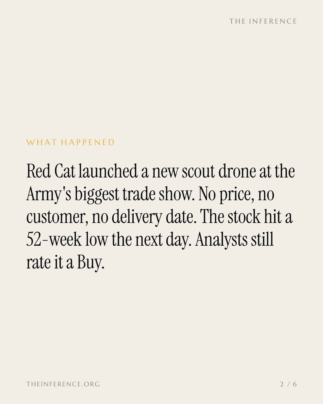 Red Cat unveiled a drone with no price tag and the stock answered with a 52-week low — slide 1