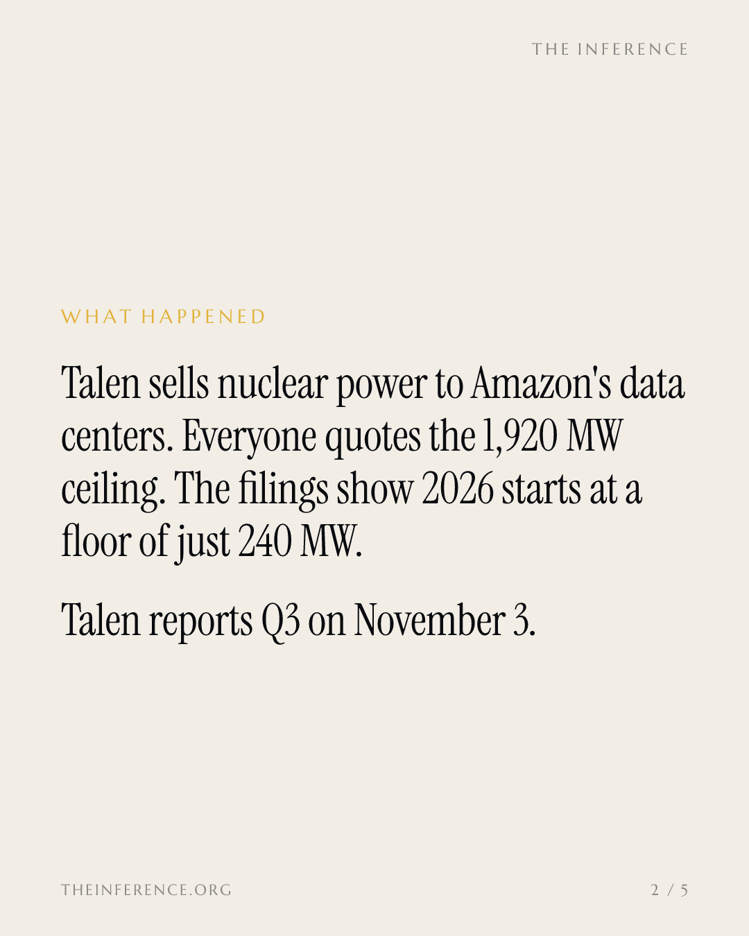 Talen's 1,920 MW Amazon headline meets a 240 MW floor on November 3 — slide 1