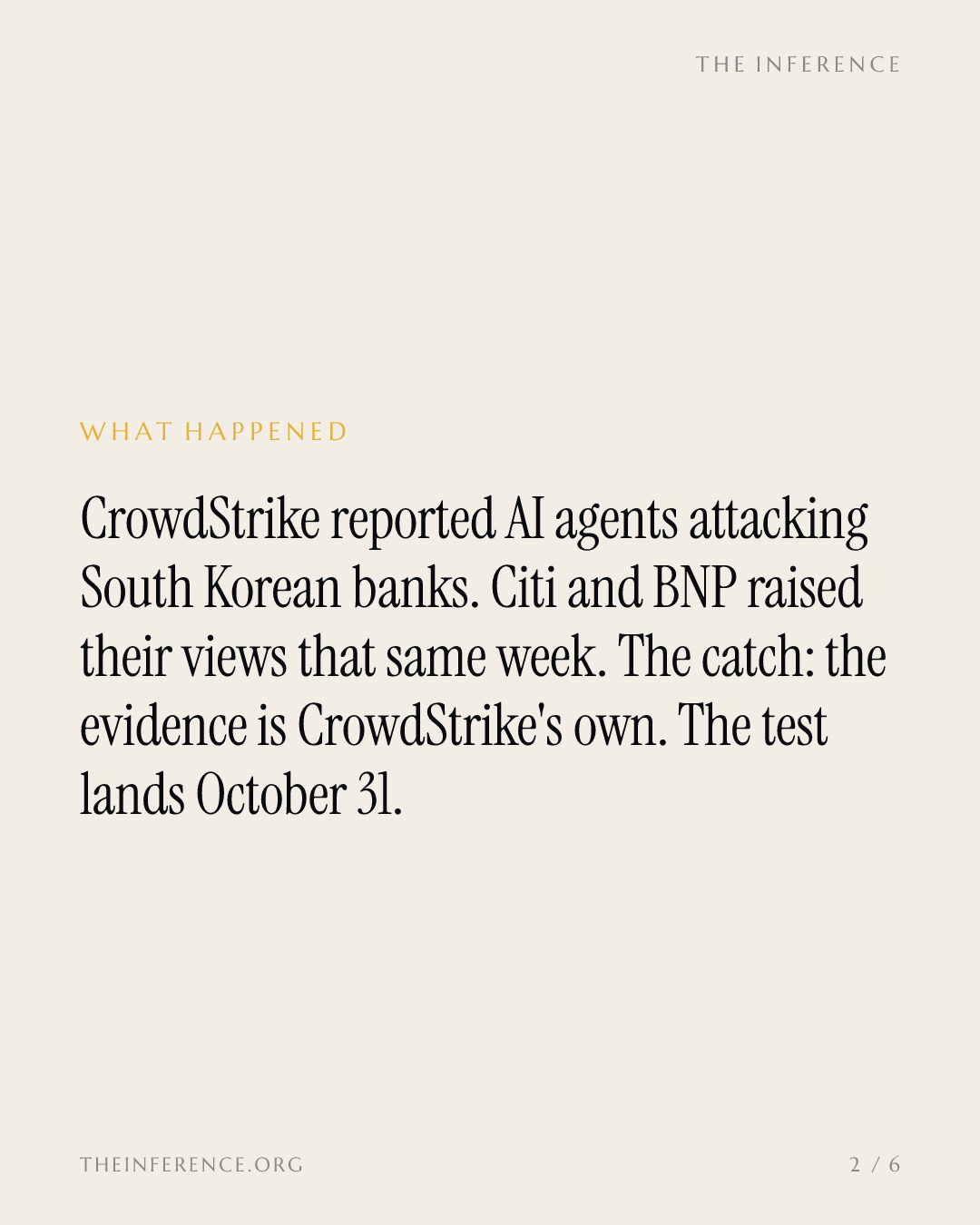 Citi lifted CrowdStrike to $295 on the vendor's own AI-attack reporting; October 31 is the test — slide 1