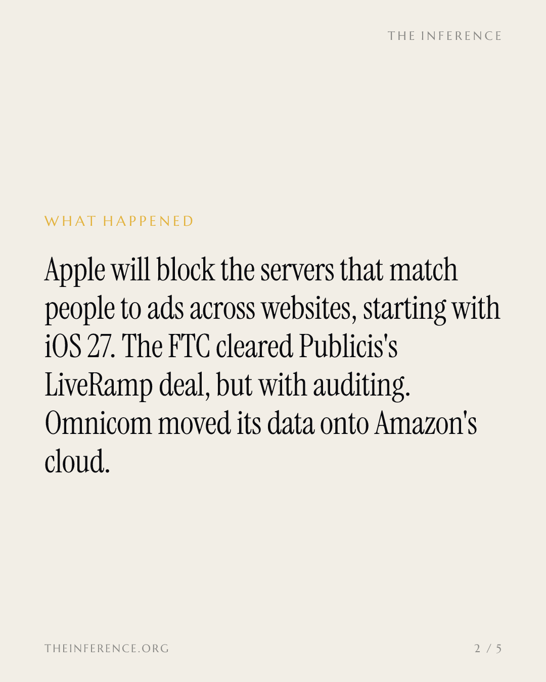 Apple to block identity servers on iPhones; the FTC leashed Publicis's $2.2 billion LiveRamp purchase — slide 1