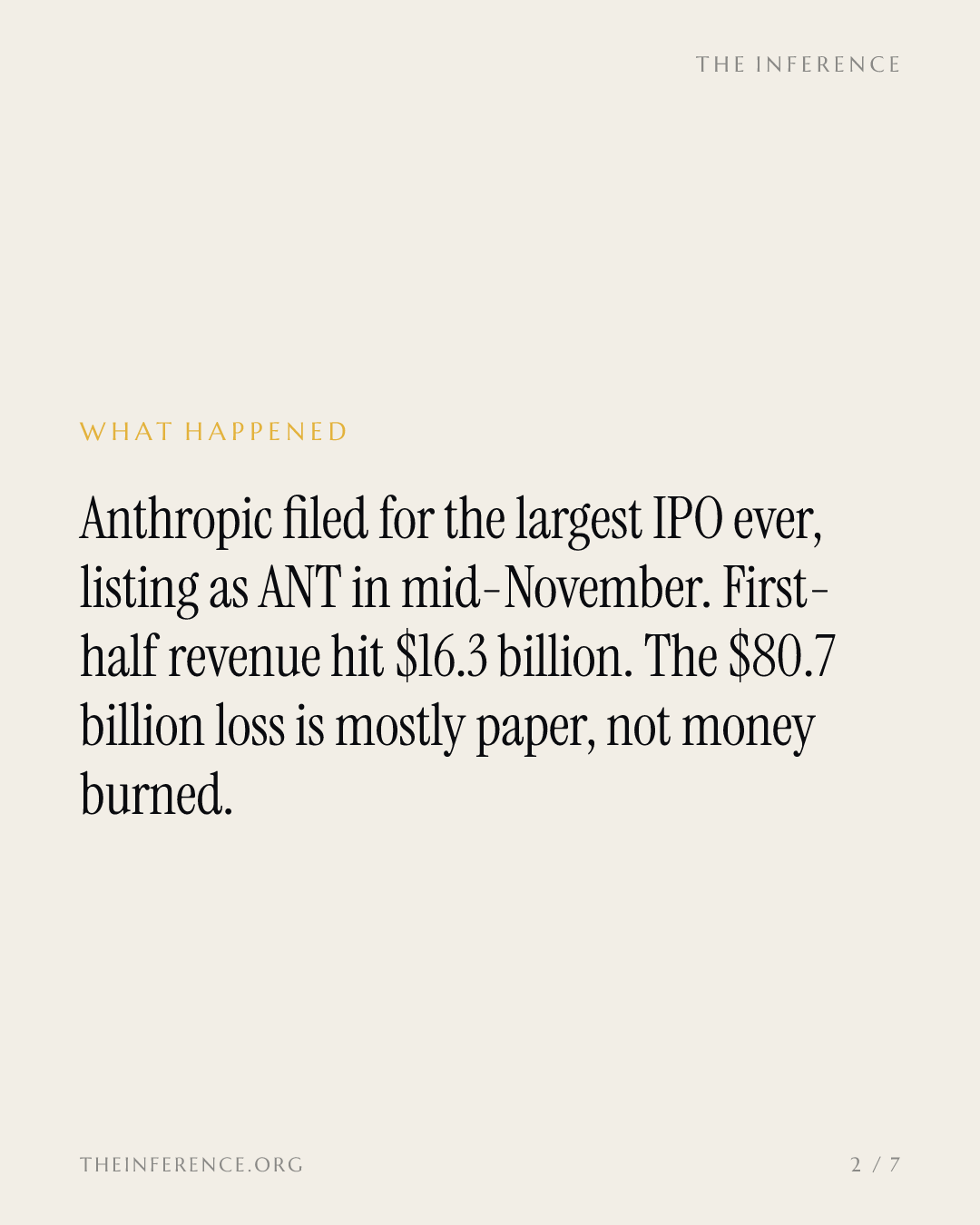 Anthropic's IPO lands in Morgan Stanley's AI-fear window; its S-1 shows an $80.7 billion loss, mostly paper — slide 1