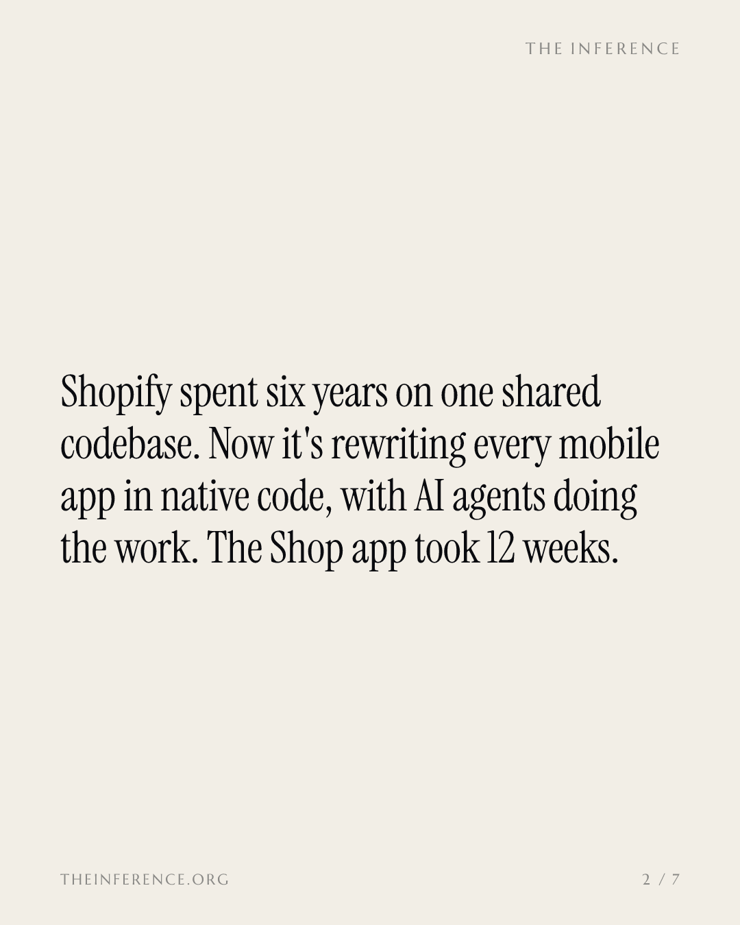 Shopify dumps React Native after six years; AI agents rebuilt Shop in 12 weeks — slide 1