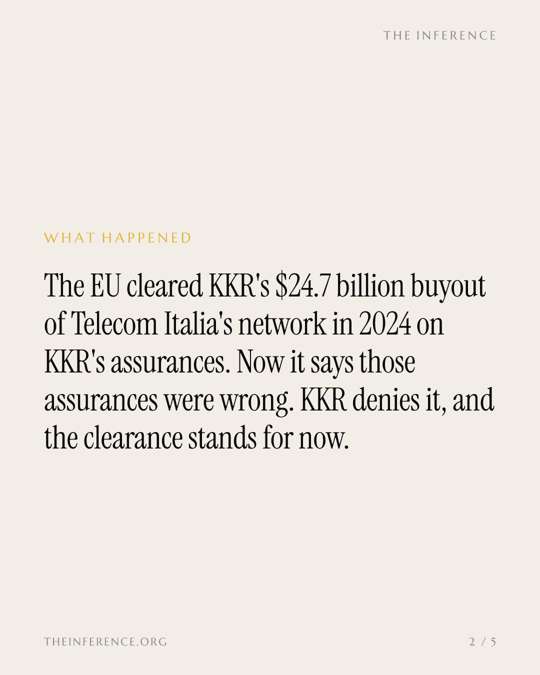 Brussels says KKR misled it to clear the $24.7 billion Telecom Italia network deal; KKR denies — slide 1