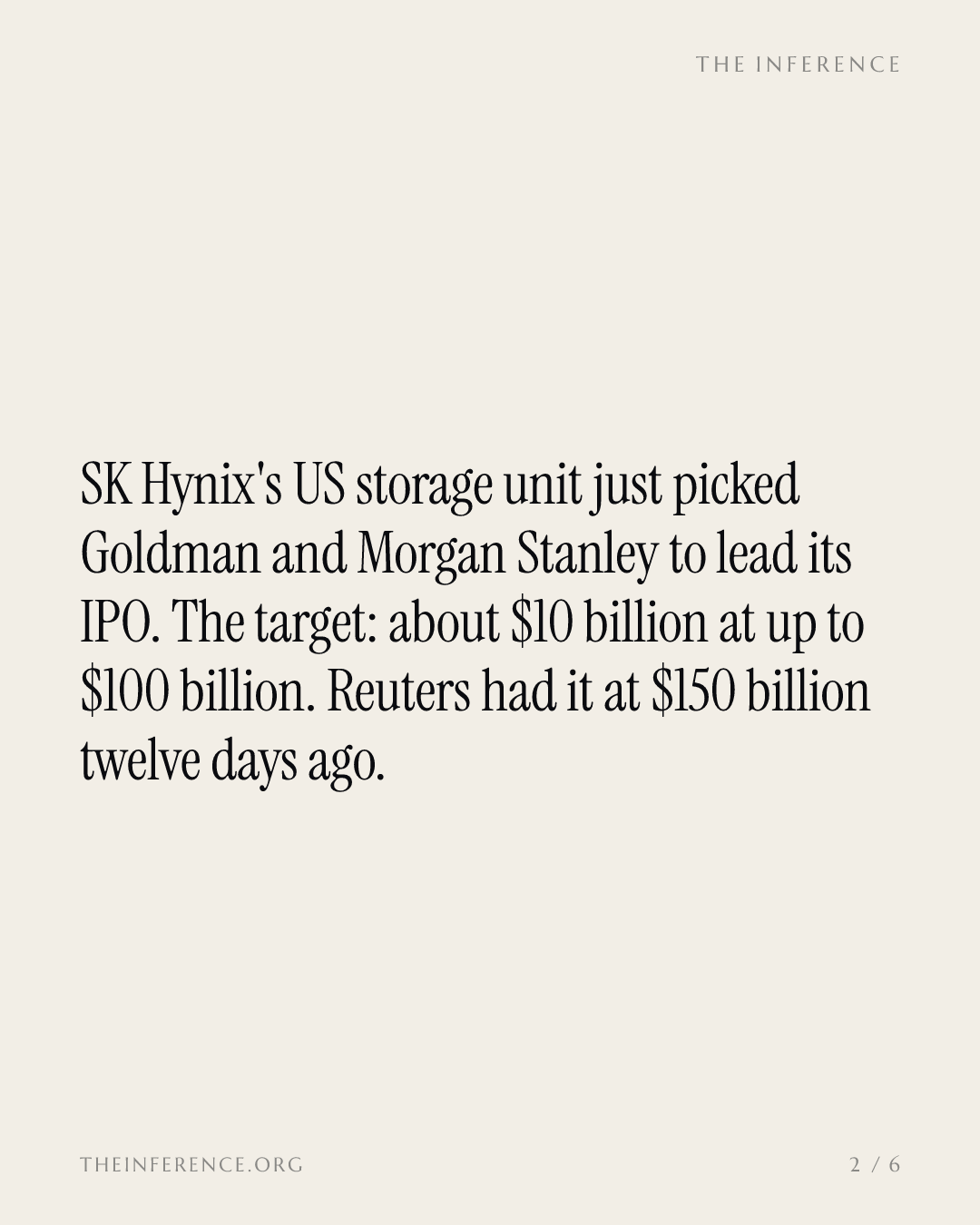 Solidigm picks Goldman and Morgan Stanley, and the $150 billion IPO talk settles at $100 billion — slide 1