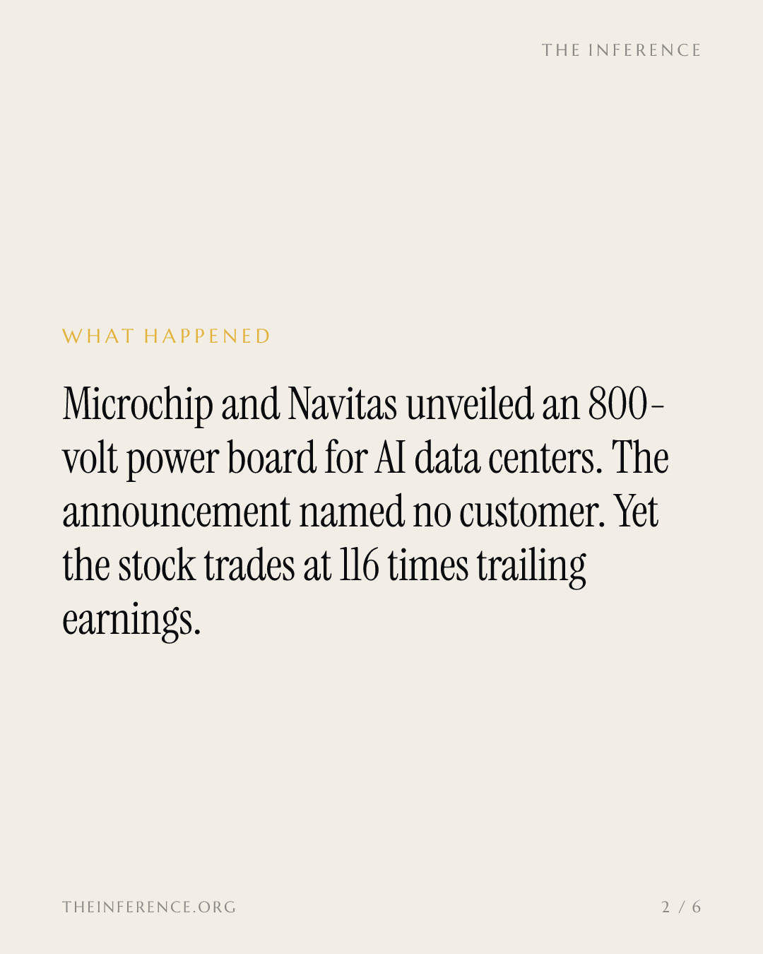 Microchip named no customer for its new AI power board, and the stock trades at 116 times earnings — slide 1