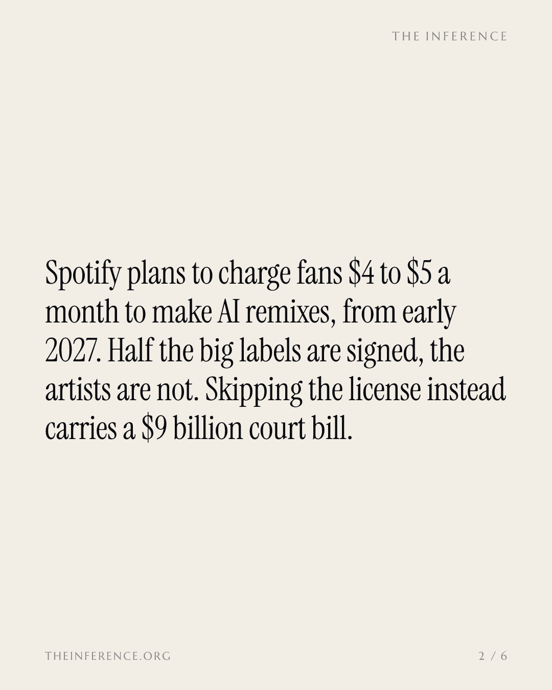 Spotify puts a $5 price tag on fan remixes as the unlicensed bill reaches $9 billion — slide 1