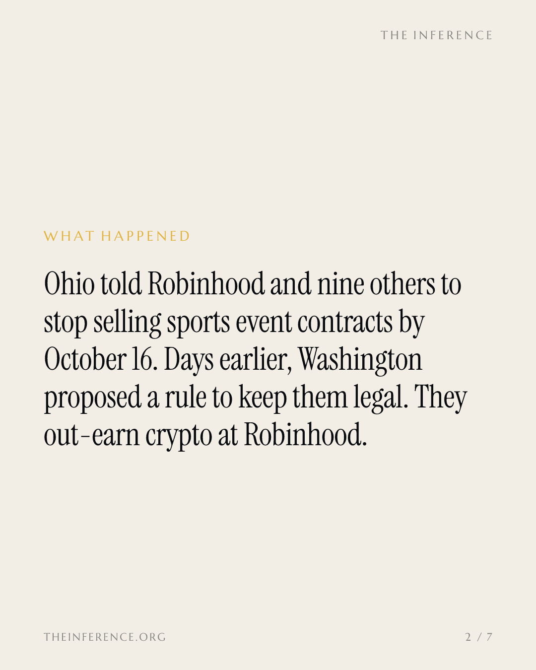 Robinhood has until October 16 to answer Ohio on the prediction markets that out-earned crypto — slide 1