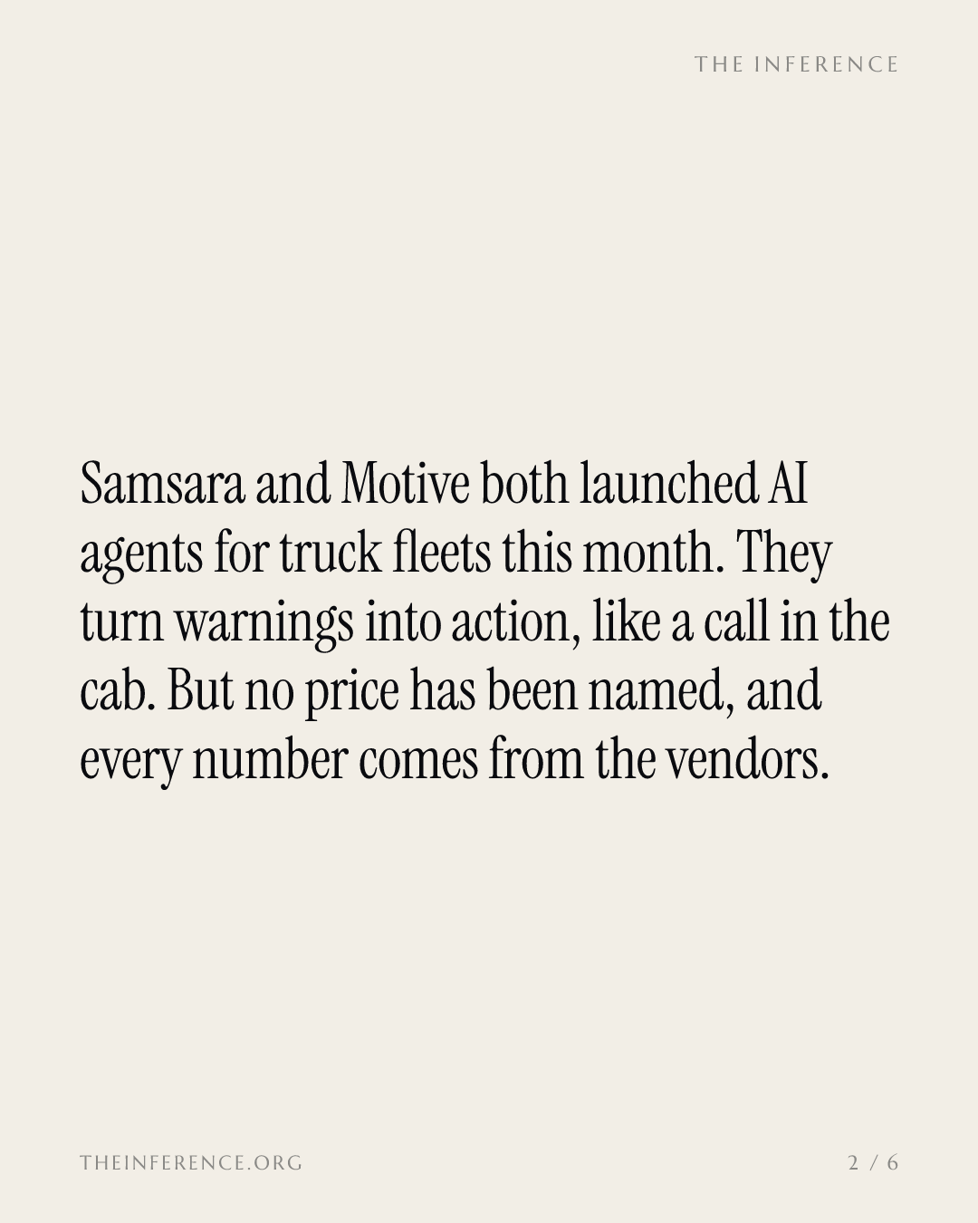 Fleets got AI agents from Samsara and Motive this month, and nobody has quoted a price — slide 1