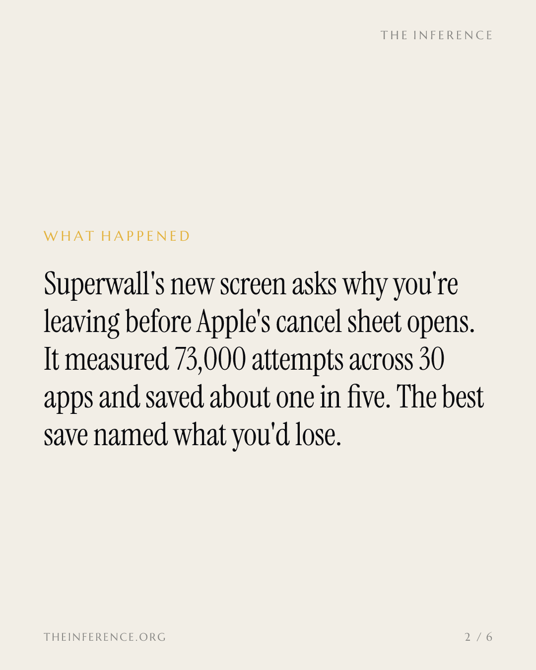 Superwall's cancel-screen data shows one in five departing subscribers can be saved — slide 1