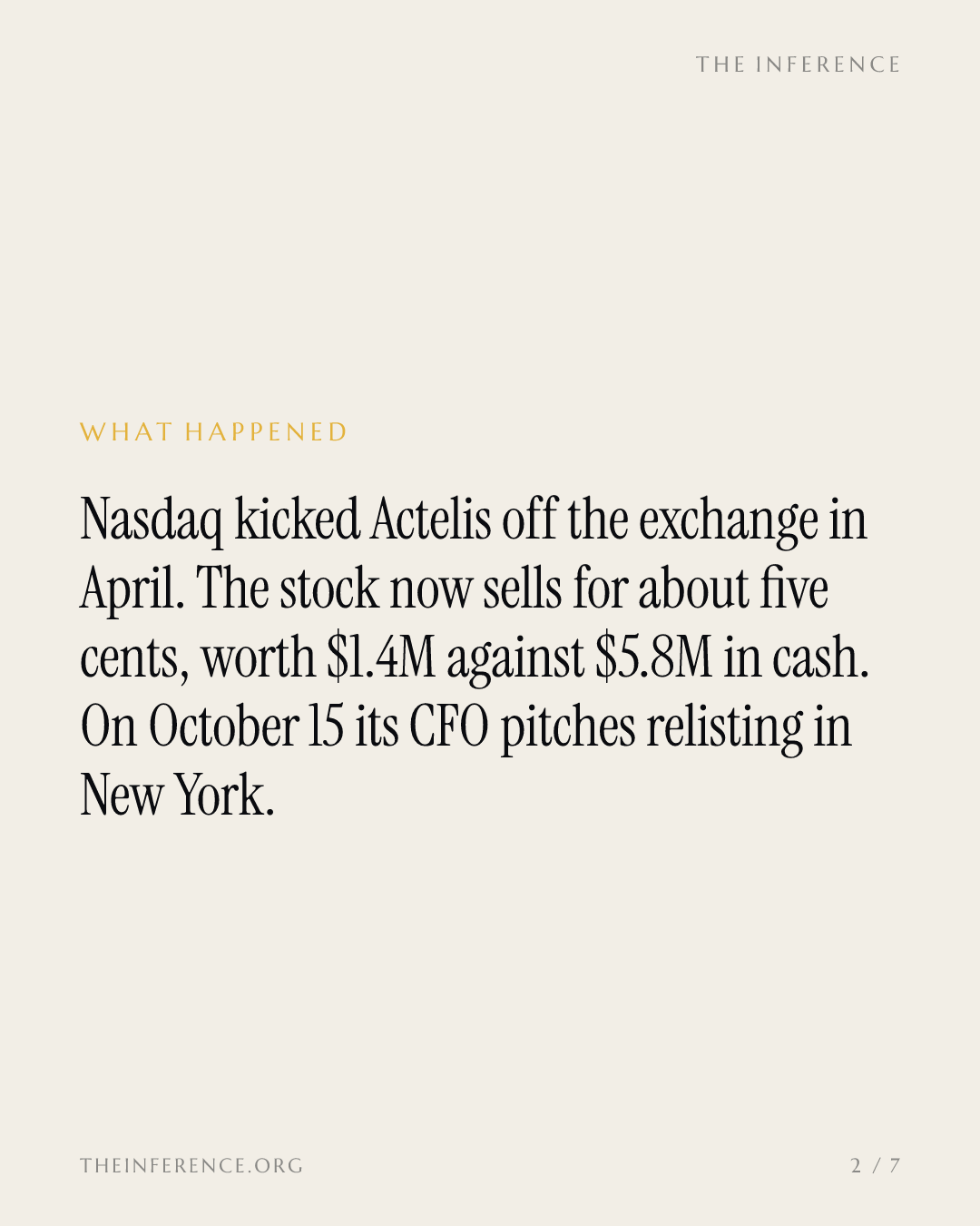 Actelis was thrown off Nasdaq in April. Its market value is now a quarter of its cash — slide 1