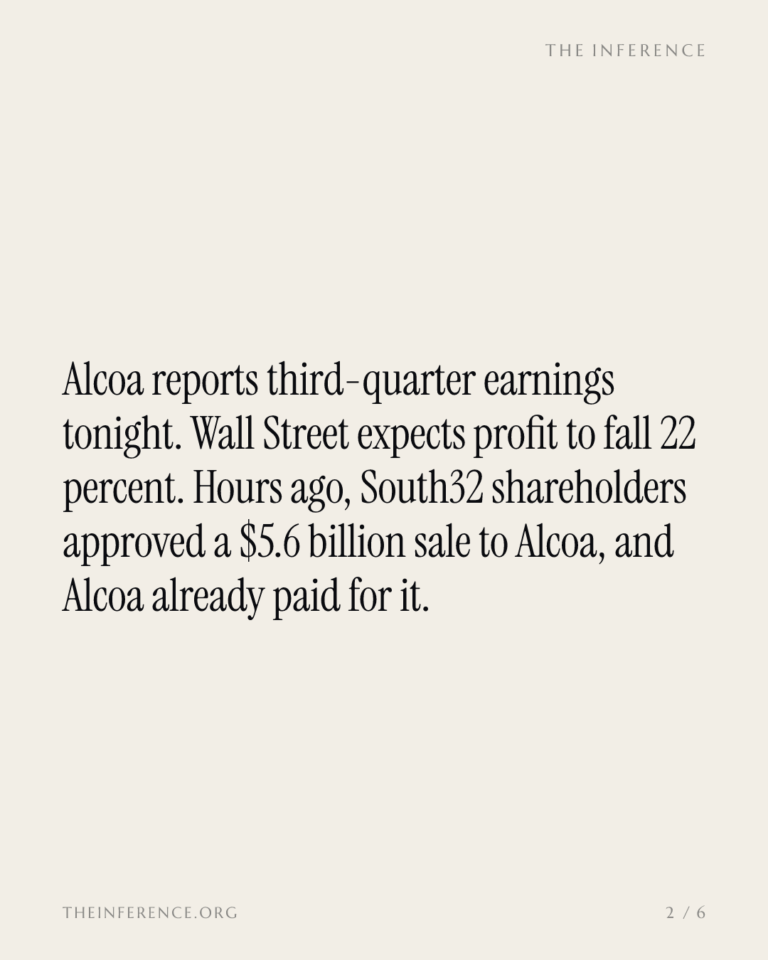 Alcoa reports tonight with profit marked down 22% and its $5.6 billion South32 deal already funded — slide 1