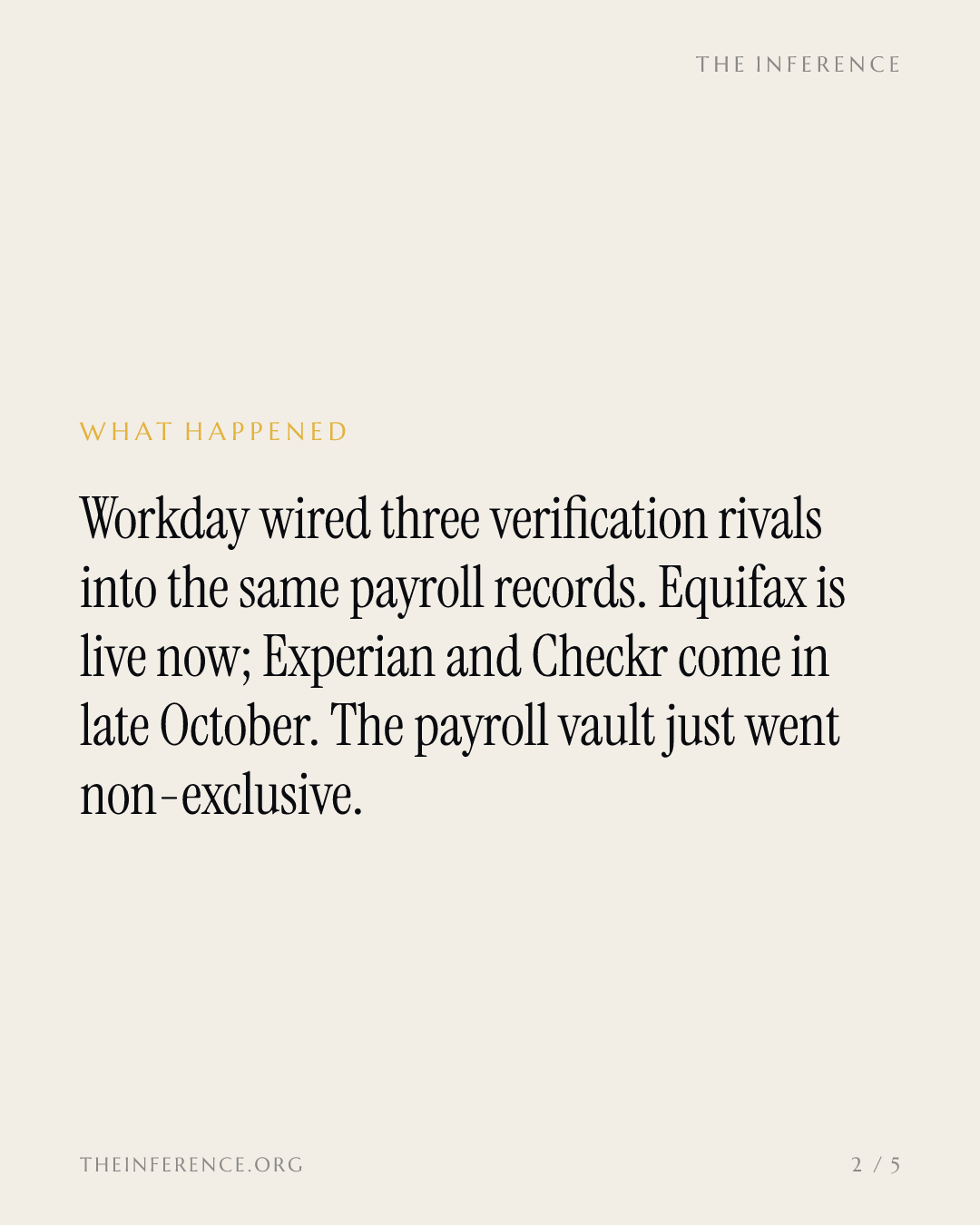 Workday Sells One Payroll Vault to Three Rival Verification Toll Booths at Once — slide 1