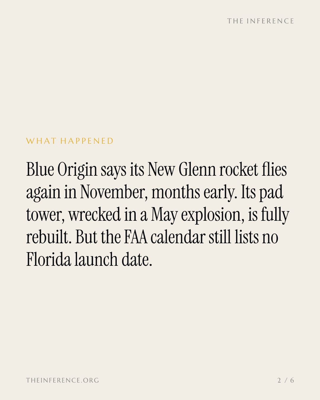 Blue Origin says New Glenn flies again in November, into a Cape with no other launch date — slide 1