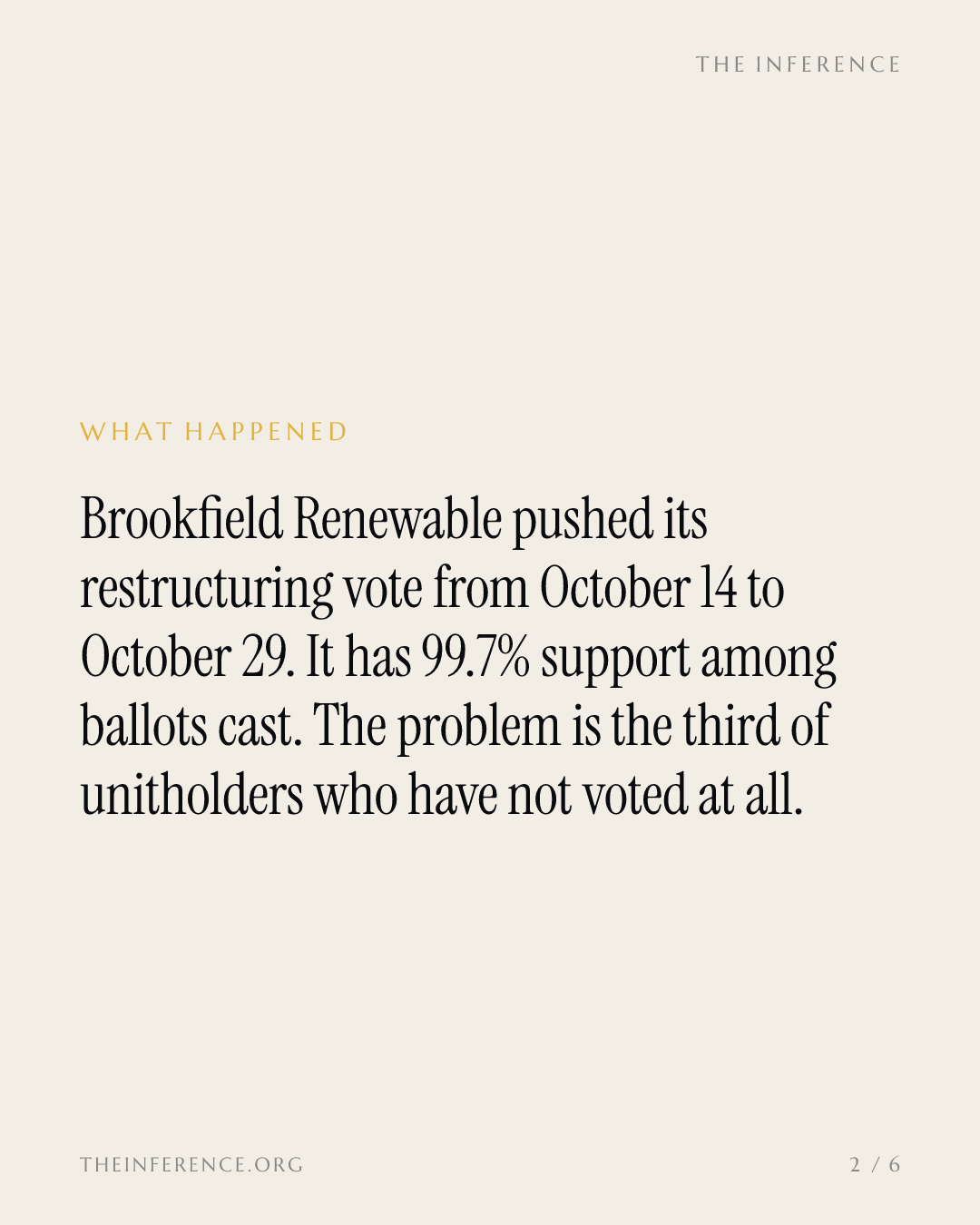 Brookfield Renewable has 99.7% yes votes and still can't pass its own restructuring — slide 1