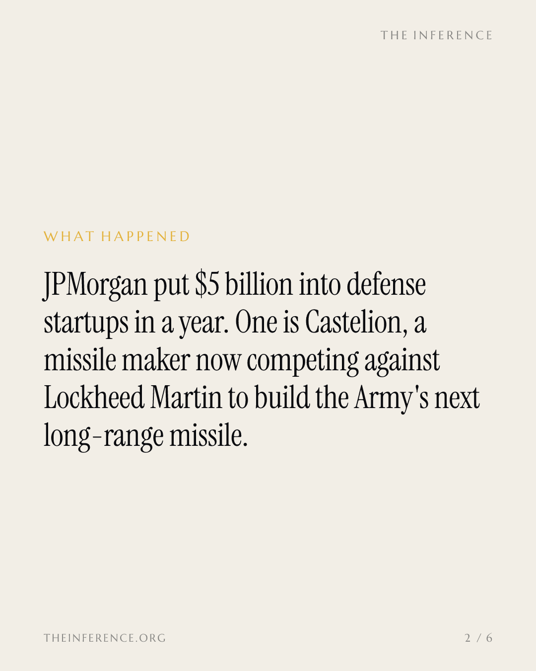 JPMorgan put $5 billion into defense startups, and one, Castelion, is challenging Lockheed's missile — slide 1