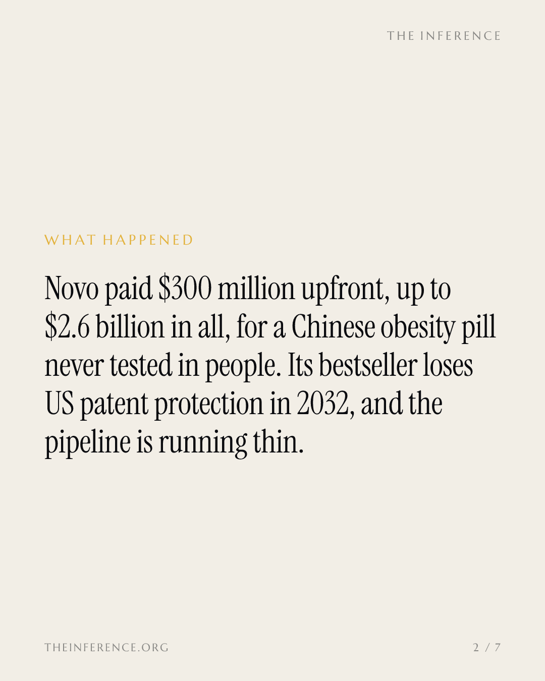 Novo Nordisk pays Hengrui up to $2.6 billion for an unproven pill, and its buyback ran 11% above the market — slide 1