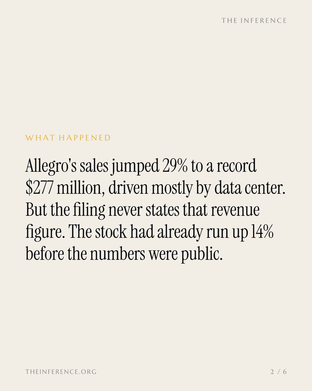 Allegro MicroSystems grew sales 29% to $277 million without sizing its data center revenue — slide 1