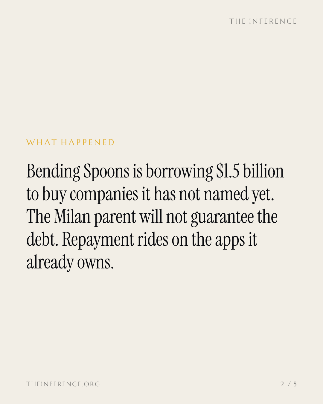 Bending Spoons borrows $1.5 billion it will not guarantee, for deals that do not exist yet — slide 1