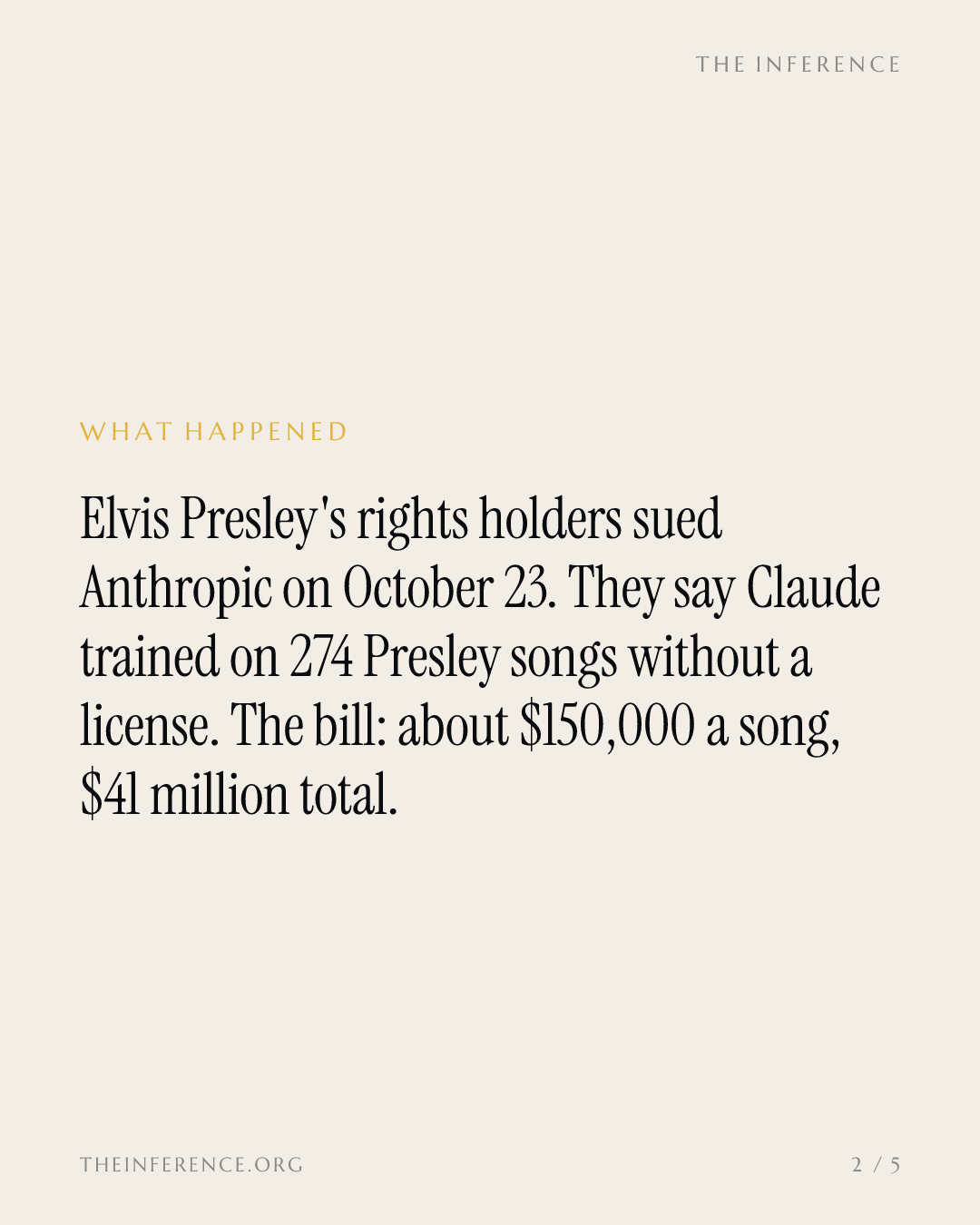 Authentic Brands Group sues Anthropic for $41 million over 274 Elvis songs before a possible $100 billion IPO — slide 1