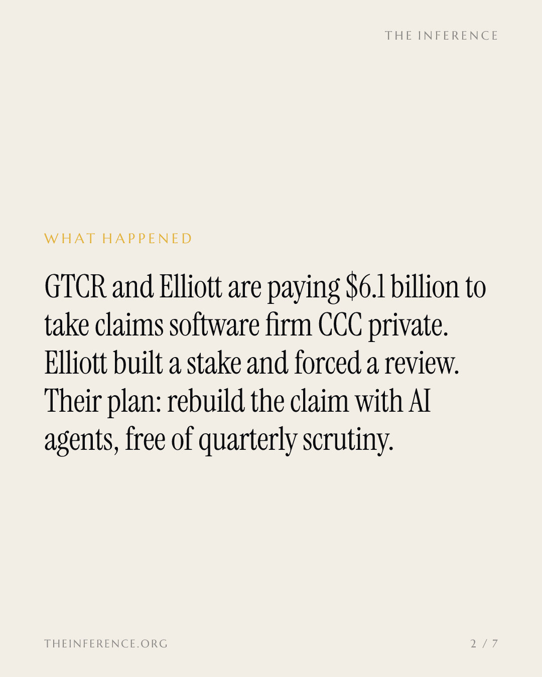 GTCR and Elliott agreed to take CCC Intelligent Solutions private for $6.1 billion, about five times sales — slide 1