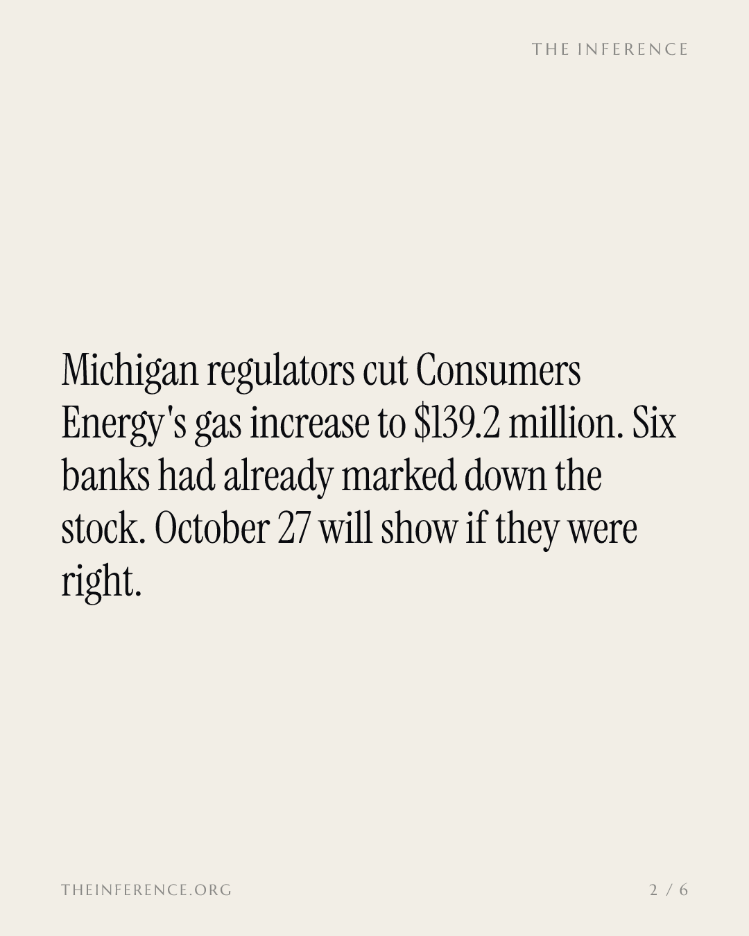 Six banks cut CMS Energy before Michigan cut its gas increase by $101 million — slide 1